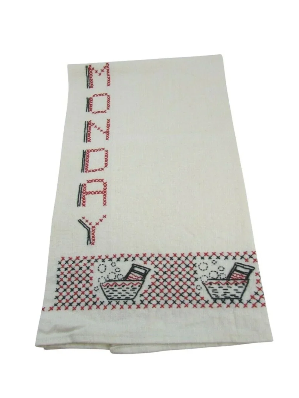 Vintage Monday Linen Tea Towel Kitchen Toweling Cross Stitch 33643 Washing